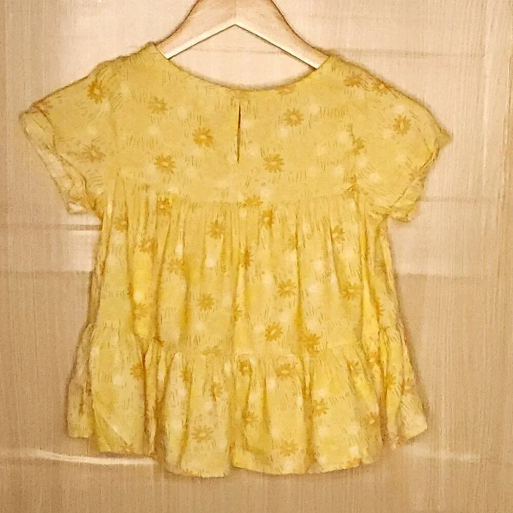 Cat & Jack Girls Yellow Floral Short Sleeve Babydoll Tunic Top 8